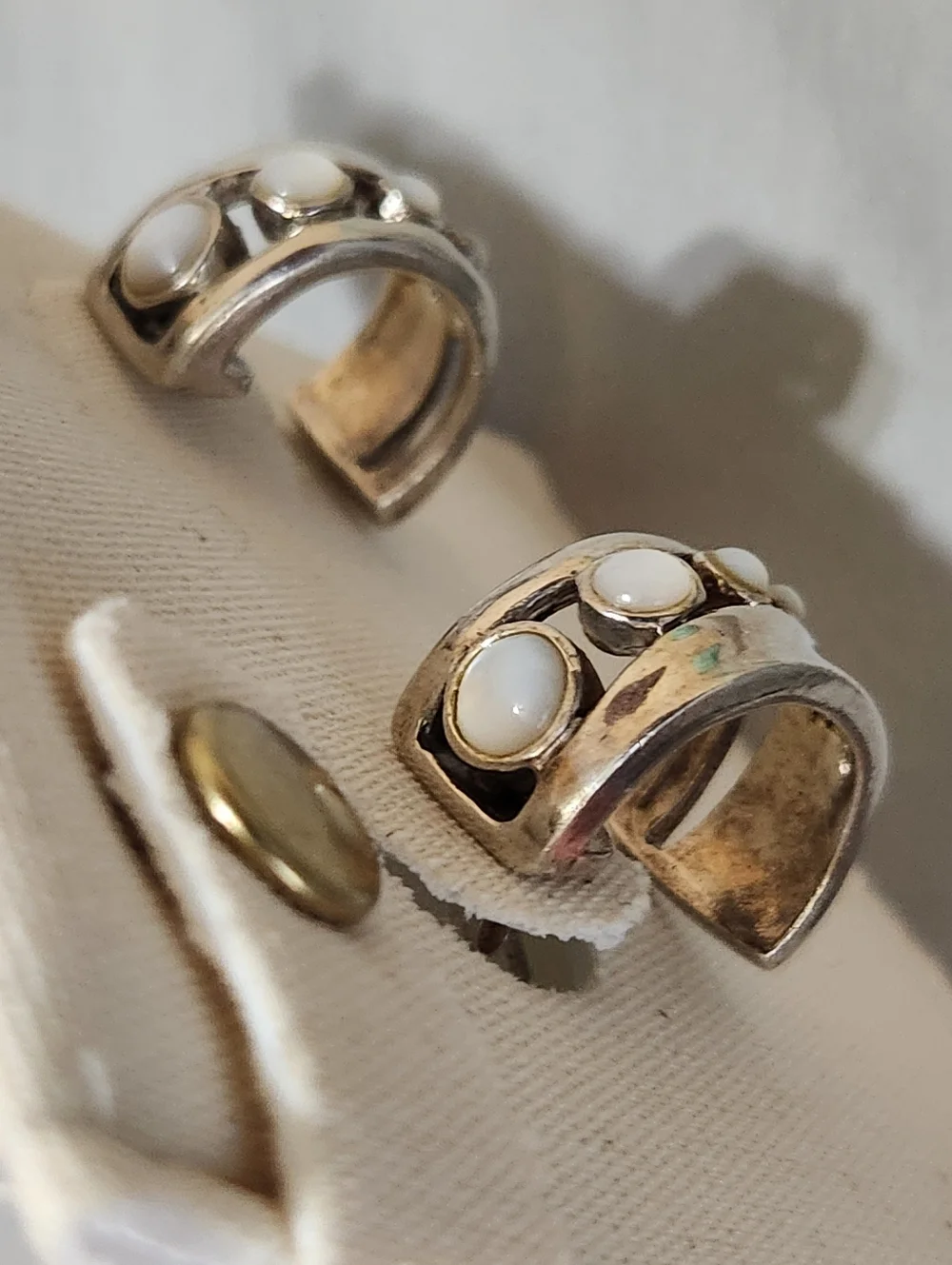 Barse Chunky 925 Sterling Silver Mother of Pearl Modernist Wide Hoop Earrings - Picture 4 of 13